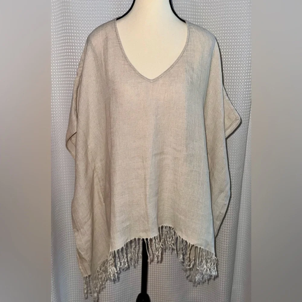 MICHAEL‎ KORS 100% linen beige poncho size Large/XL - Picture 2 of 15